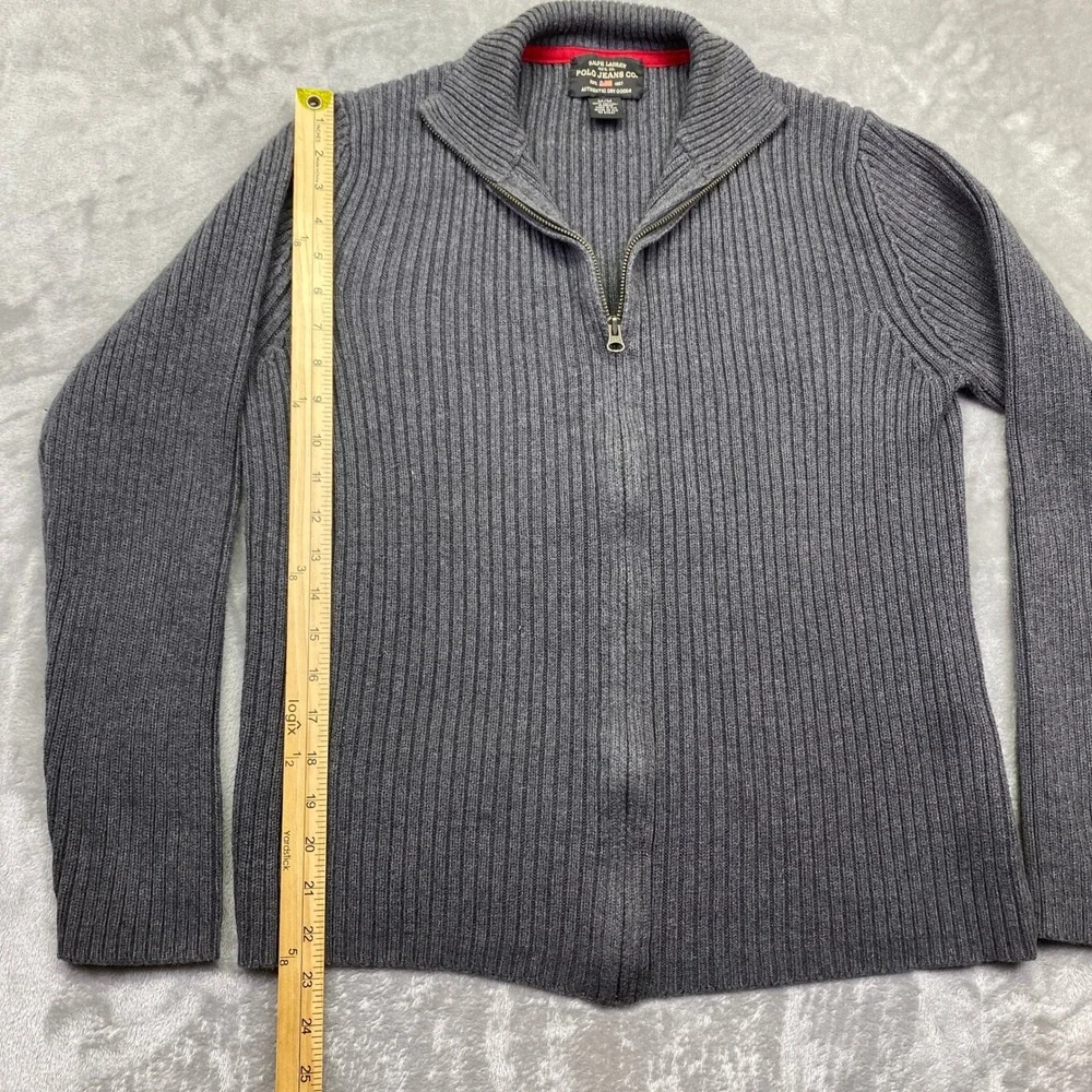 Ralph Lauren‎ Polo Jeans Co. Men's Gray Ribbed Quarter Zip Cotton Sweater M